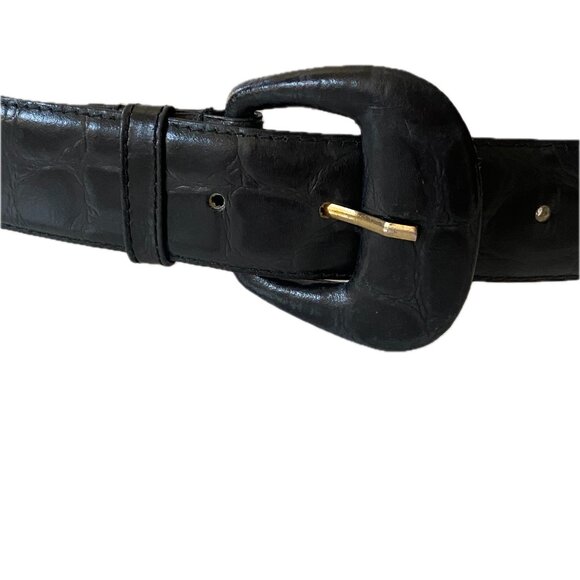 Magid Womens Croc Embossed Black Leather Belt  Size M - Picture 2 of 8